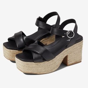 MIA Havana Black Square Toe Chunky Heeled Platform Sandals